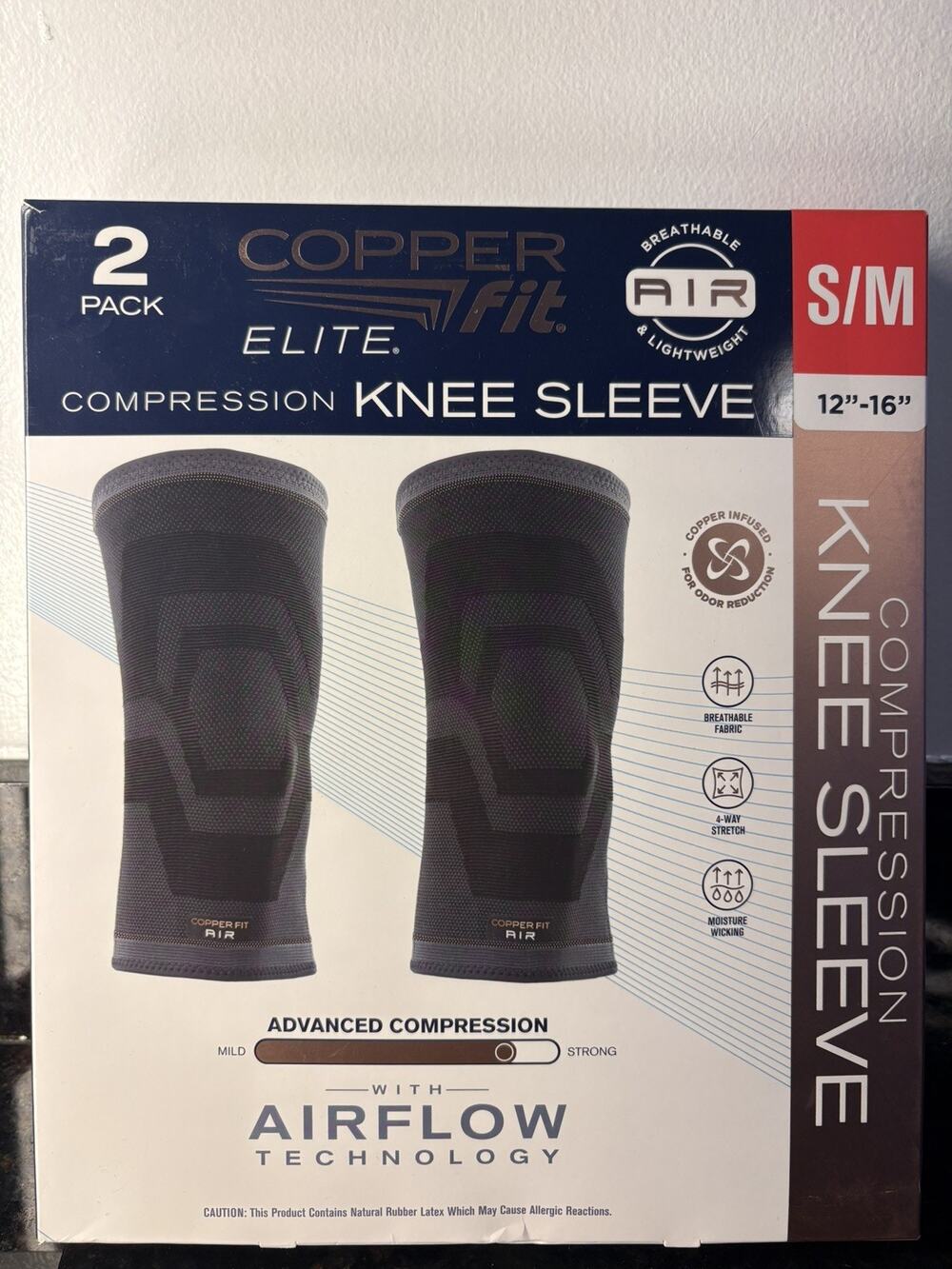 Copper Fit Elite Compression Knee Sleeve 2 Pk S/M 12-16” Airflow NEW